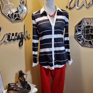 7th Avenue Black & White Button down Top Sz M
